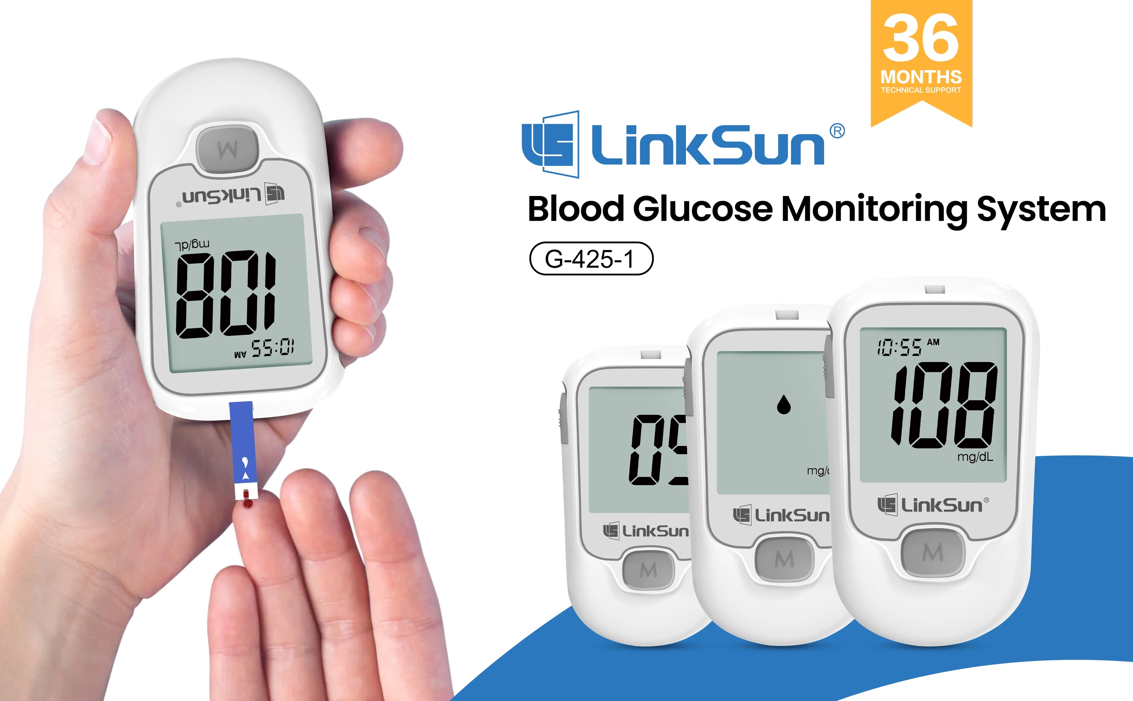 LinkSun G-425-1 Blood Glucose Meter Kit 50/100pcs Test Strips Lancets for Diabetes Monitor Digital Glucometer Blood Sugar Meter