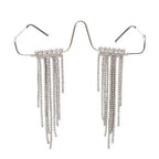 Fashion Tassel Half Metal Glasses Frame for Women Crystal Face Chain Jewelry Eyewear Kpop Makeup Rhinestone Accessory No Lens