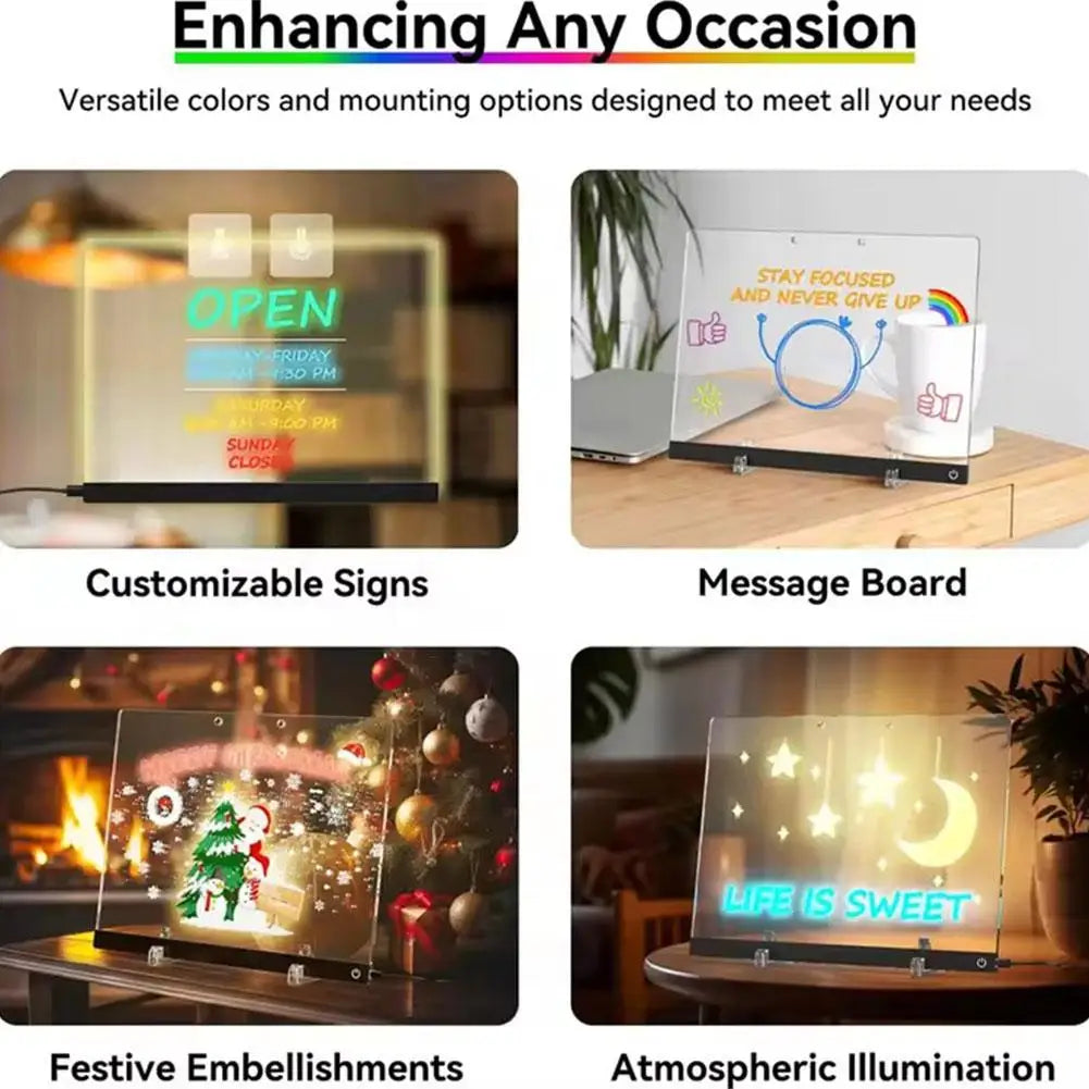 LED Note Board Night Light With Colorful 7 Pens DIY Acrylic Message Board Creative Fluorescen Painting Drawing Board