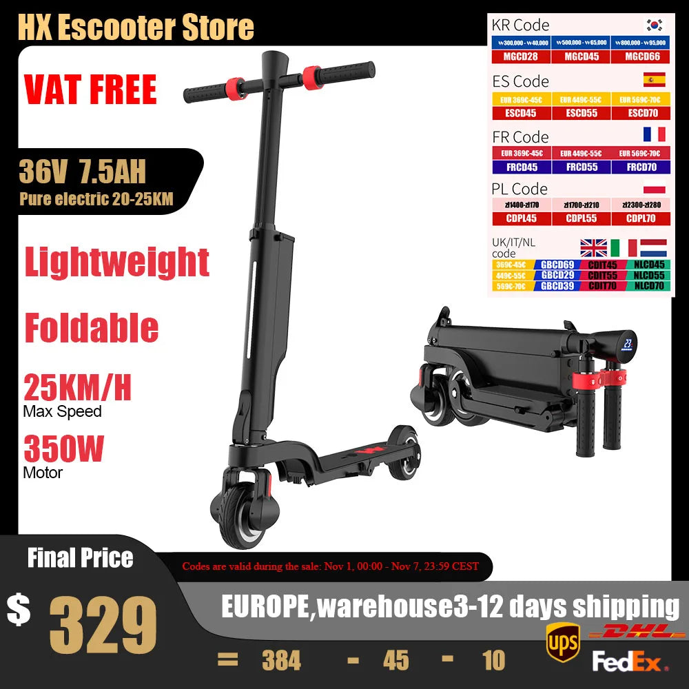 HX X6 Electric Scooter Adult 350W 7.5AH 36V 25KM/H Foldable Electric Kick E Scooter 5.5 inch Wheel EScooter For Adult Children Ürün ana görseli