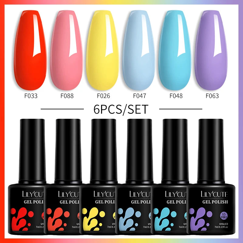 LILYCUTE 6PCS Gel Nail Polish Set Summer Neon Nail Gel Kits For DIY Nail Vernis Semi Permanent UV Lamp Gellak Nail Varnish Set
