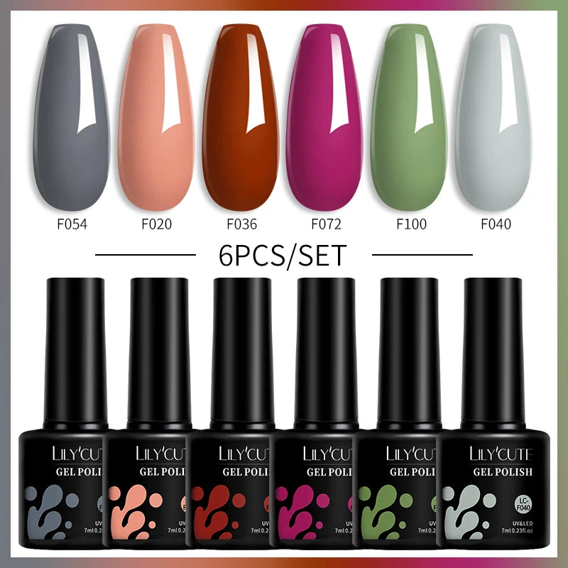 LILYCUTE 6PCS Gel Nail Polish Set Summer Neon Nail Gel Kits For DIY Nail Vernis Semi Permanent UV Lamp Gellak Nail Varnish Set