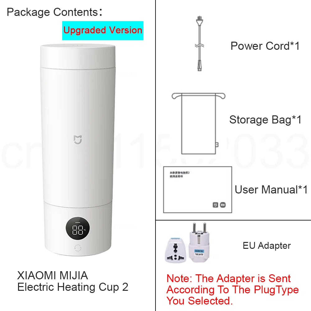 MIJIA Portable Electric Heating Cup 2: 350ml,6-Level Temp Control,12-Hour Keep Warm,316L Stainless Steel, Travel-Friendly