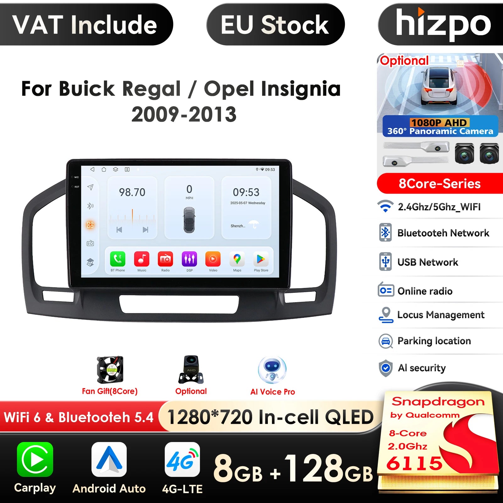 9inch 7862 QLED Screen 2din Android Car Radio Multimedia Video Player for Buick Regal 1 Opel Insignia GPS Navi Carplay 4G RDS BT Ürün ana görseli