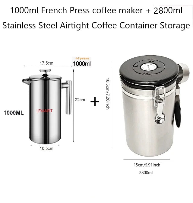 1.5L Coffee Maker French Press Stainless Steel Espresso Coffee Machine French Press Double-Wall Insulated Coffee Tea Maker Pot
