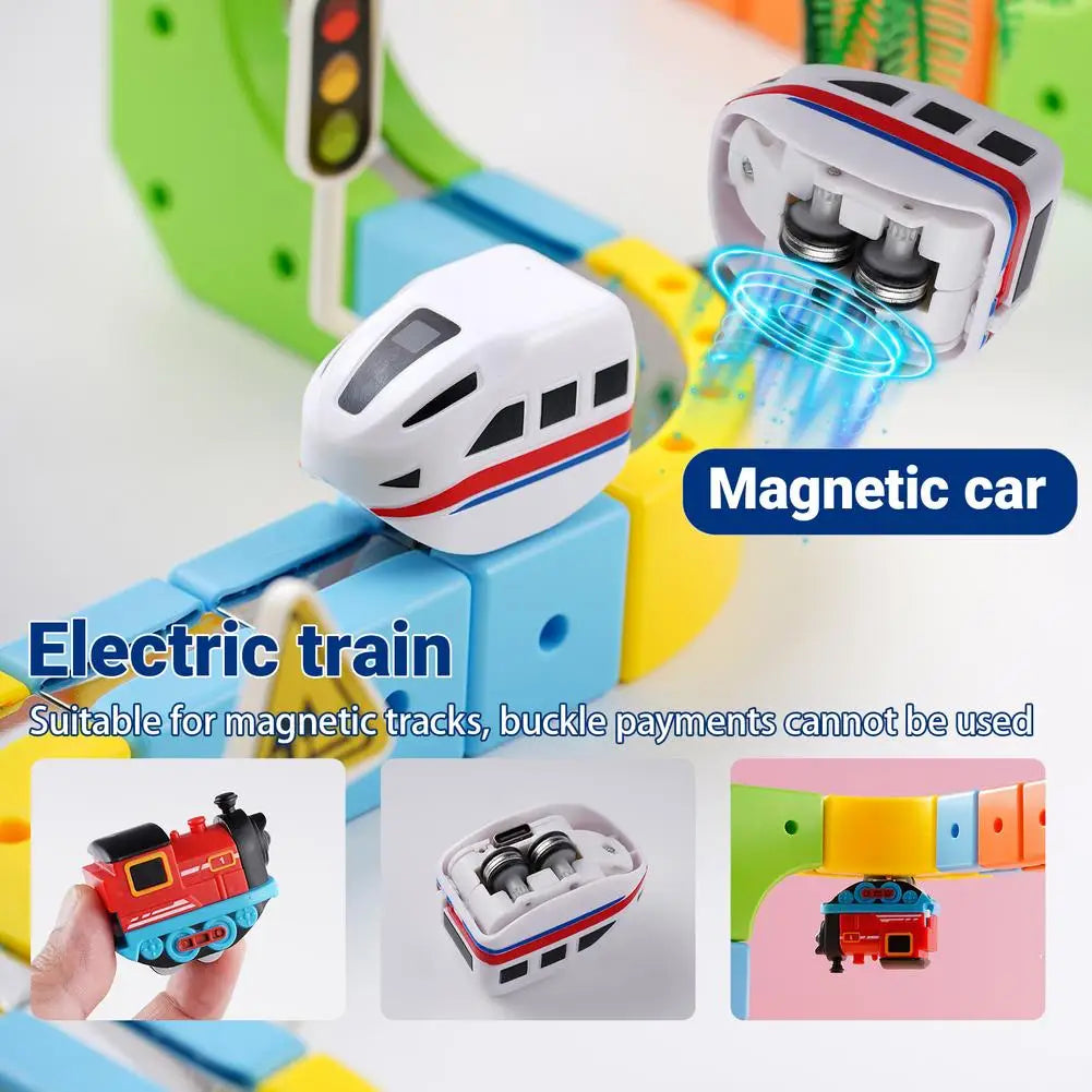 Magnetic Electric Train Car Locomotive Wooden Track Slot Diecast Railway With Two Carriages Train Wood Kid Toy Biro Track Ürün ana görseli