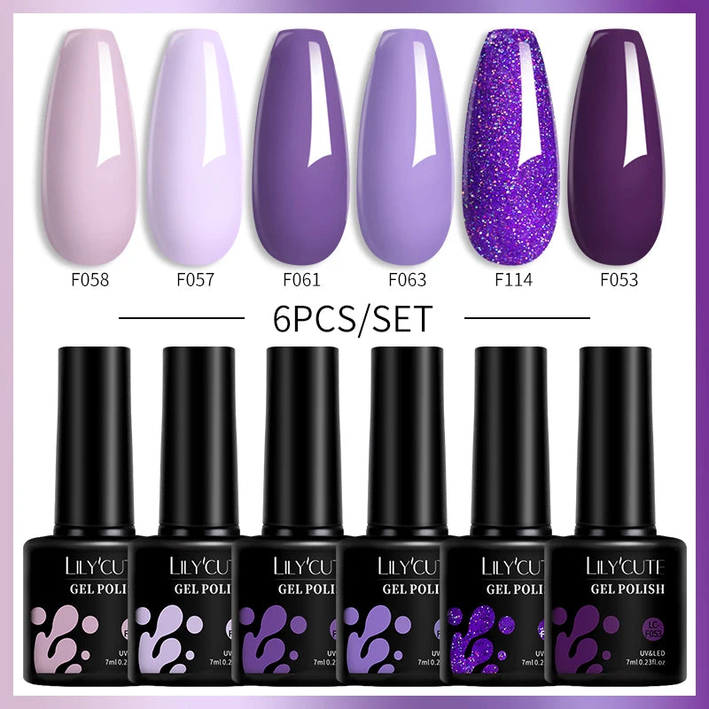 LILYCUTE 7ML 6PCS Neon Gel Nail Polish Set fluorescent Series Color Changing Semi Permanent Soak Off Manicure kit Nail Art Gel