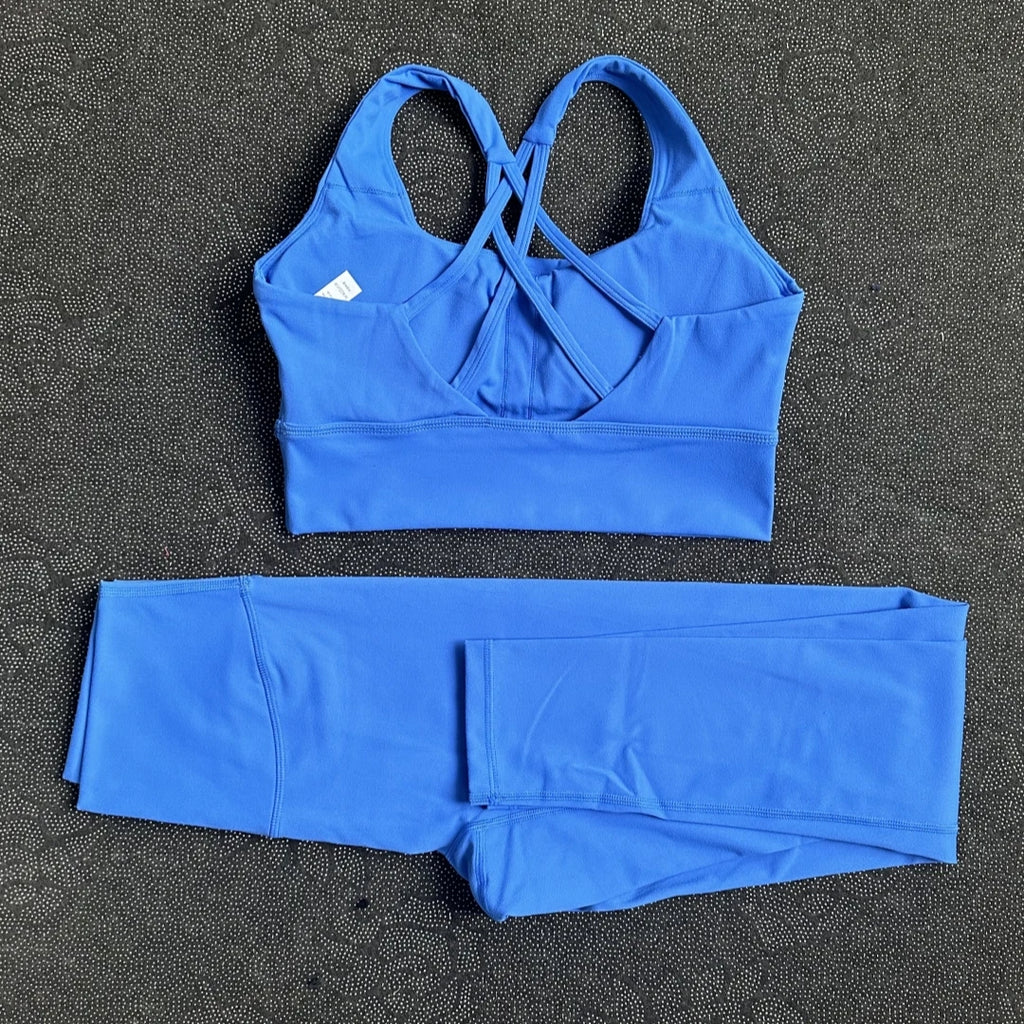 Solid Color Gym Yoga legging Set Soft Tight Women High Strength Fitness Bra With Sports Pant sportswear Proof of Squatting Proof