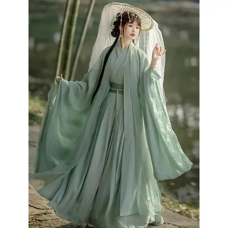 China Traditional Hanfu Women Evening Dresses Elegant Fairy Skirt Loose Big Sleeves Elegant Dress Banquet Dance Clothes Spring Ürün ana görseli