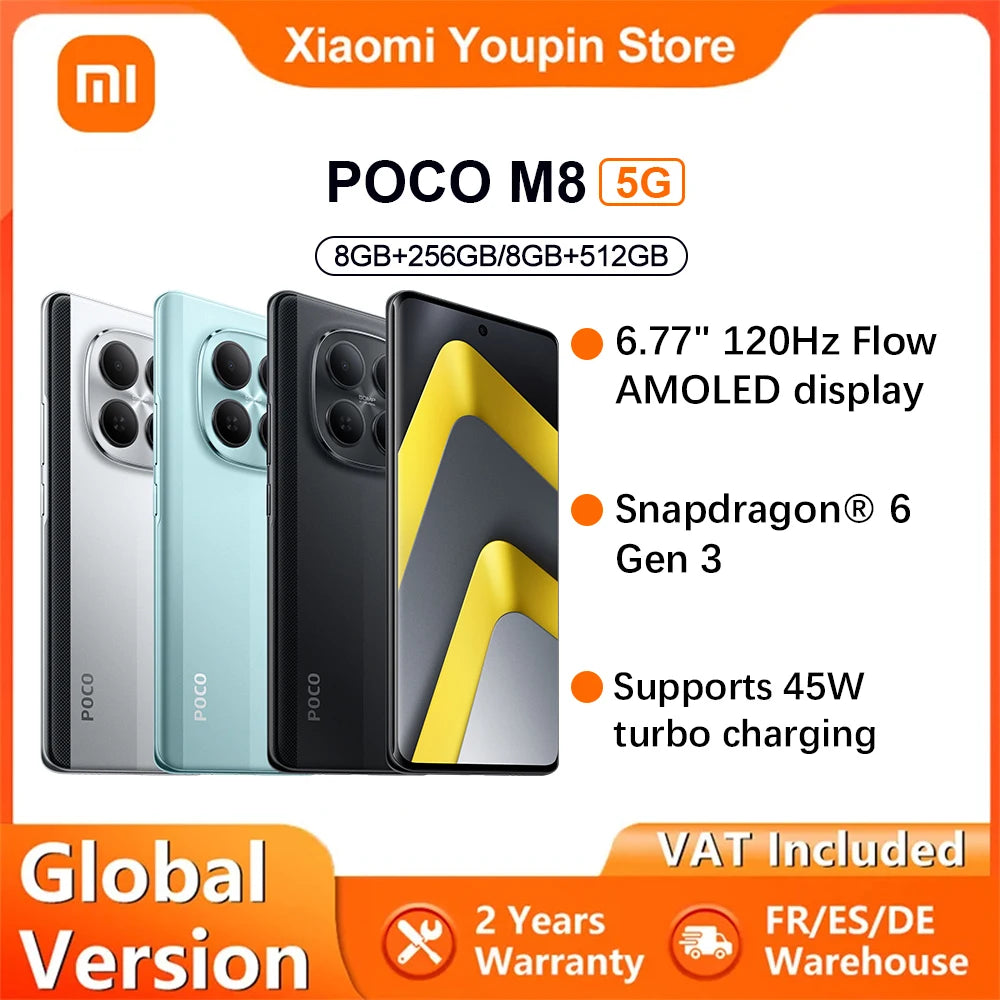 Global Version POCO M8 5G smartphone 5G 6.77" Snapdragon® 6 Gen 3 Mobile Platform 45W charging 50MP main camera IP66 NFC Xiaomi
