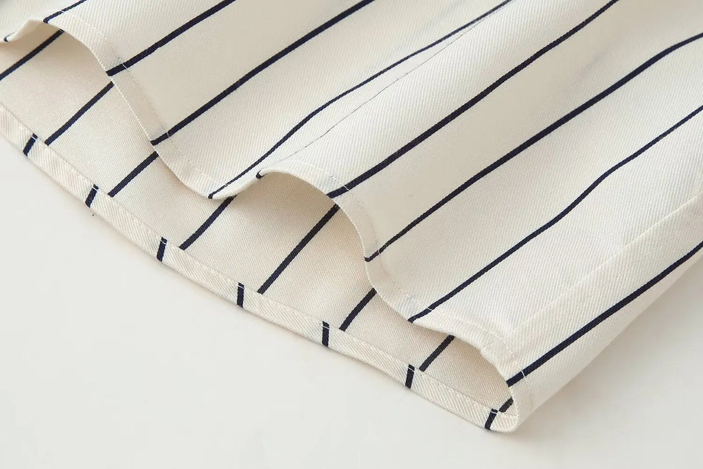 HH Women 2026 New Fashion Versatile Beige Striped Puffy Sleeve Shirt+High Waisted Loose Pleated Casual Long Pants Two Piece  Set