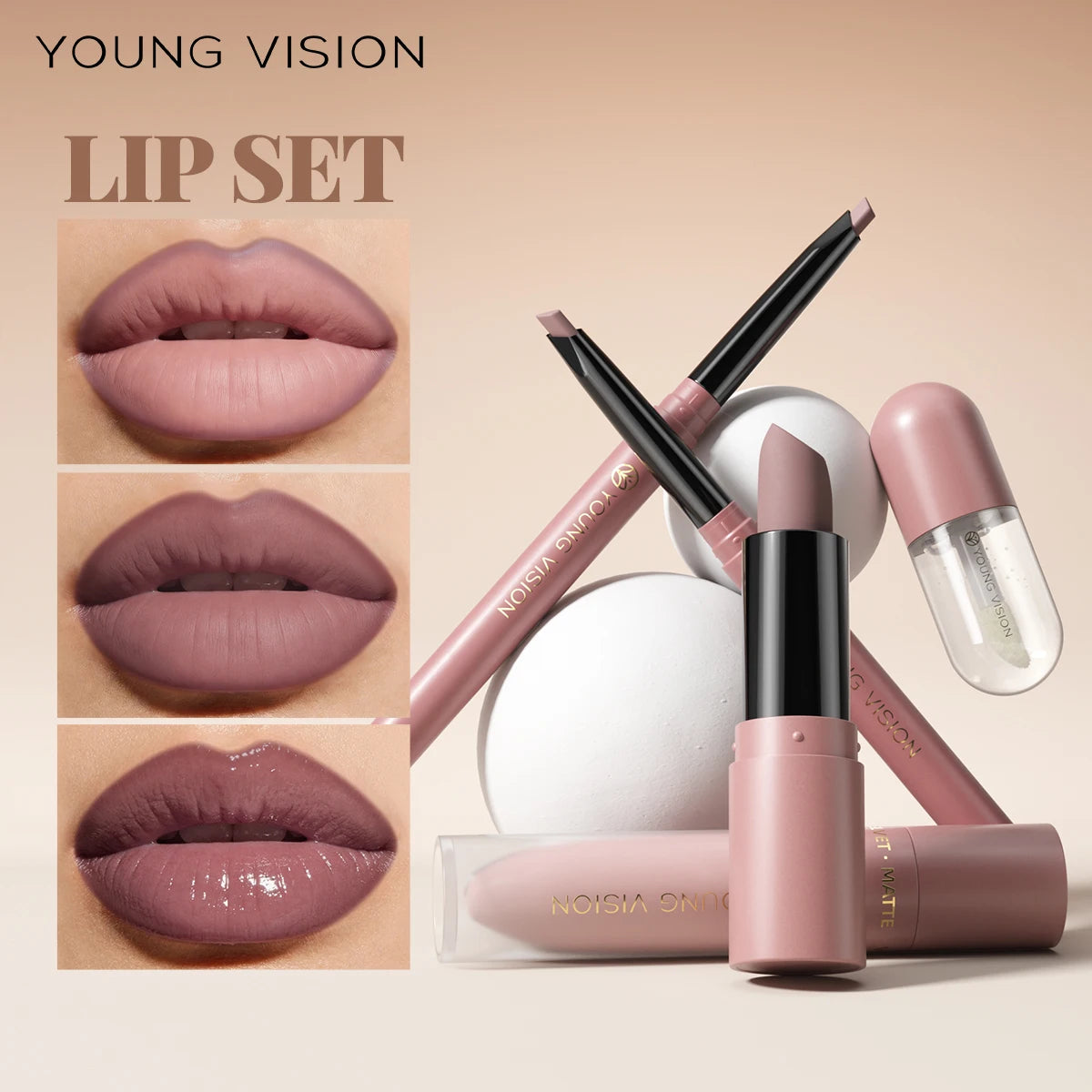 4pcs/Set Long Lasting Waterproof Lip Makeup Kit - Soft Smooth Creamy Lipliner Lipstick & lip gloss lip oil Set Ürün ana görseli