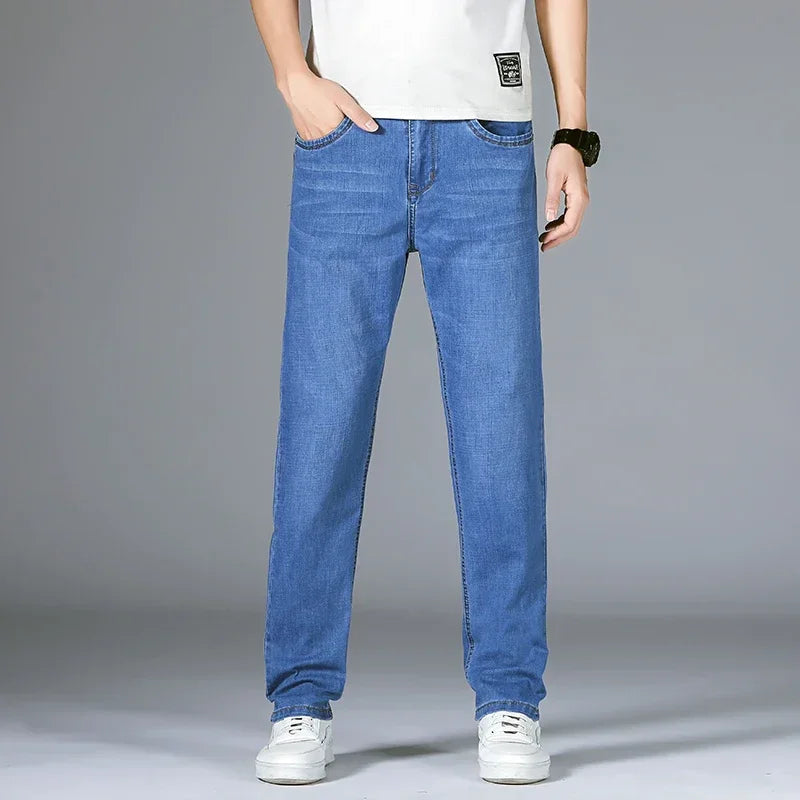 Man Pants Office Business Jeans Men Classic Blue Black Cotton Stretch Straight Denim Pants Male Brand Trousers