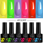 LILYCUTE 7ML 6PCS Neon Gel Nail Polish Set fluorescent Series Color Changing Semi Permanent Soak Off Manicure kit Nail Art Gel