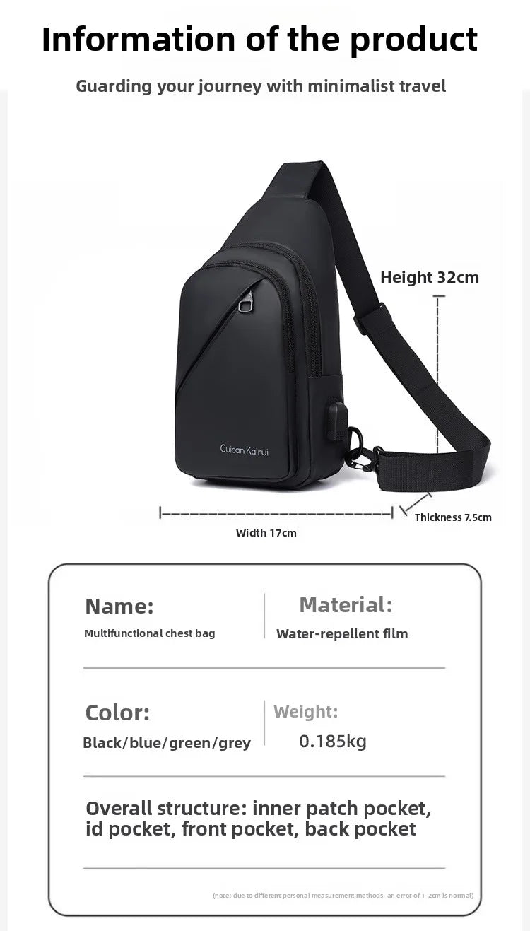 Men's Fashionable Casual Chest Bag Outdoor Cycling Waterproof Durable Sports Backpack Trendy Versatile Portable Crossbody Bag