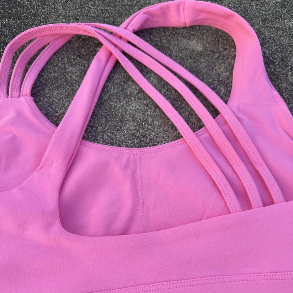 Solid Color High Waist Gym Yoga Short Legging Set Tight Women Cross Back High Impact Shoulder Strap Fitness Bra Top Sportwear