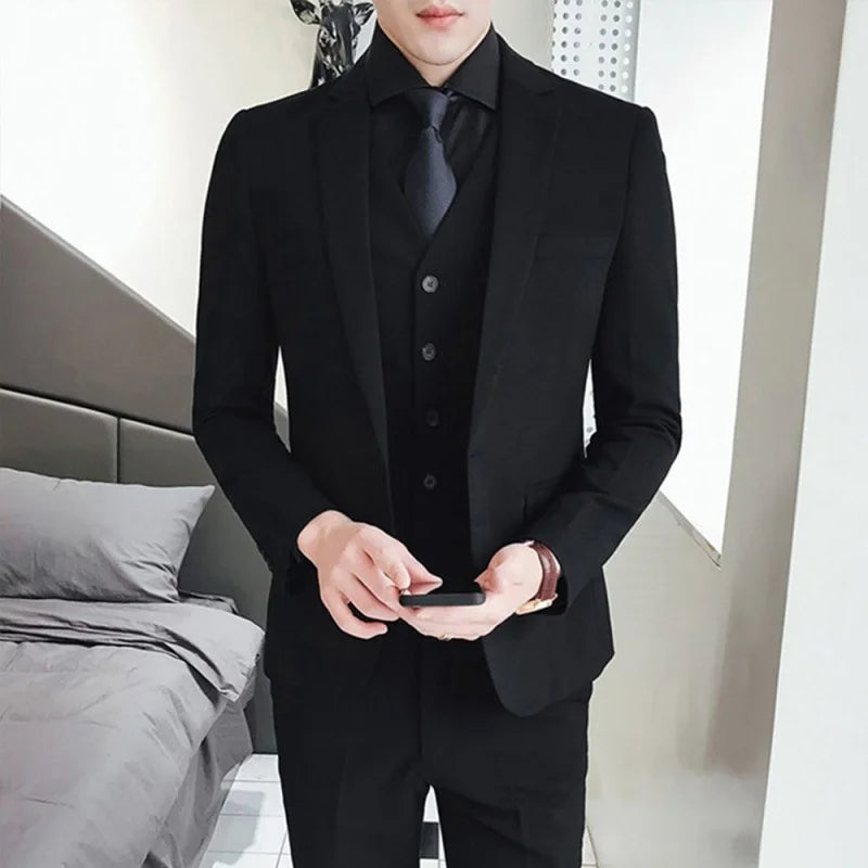 New Style Suits (Blazer+ Vest + Pants) Men's Fashion Business Wedding Gentleman Full Professional Interview Formal Casual Suit Main image