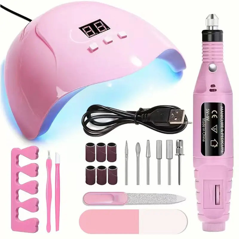 Complete set of nail tools, nail lamp+polishing machine+care tools can be DIY exclusive romantic nail art at home, nail kit tool Main image
