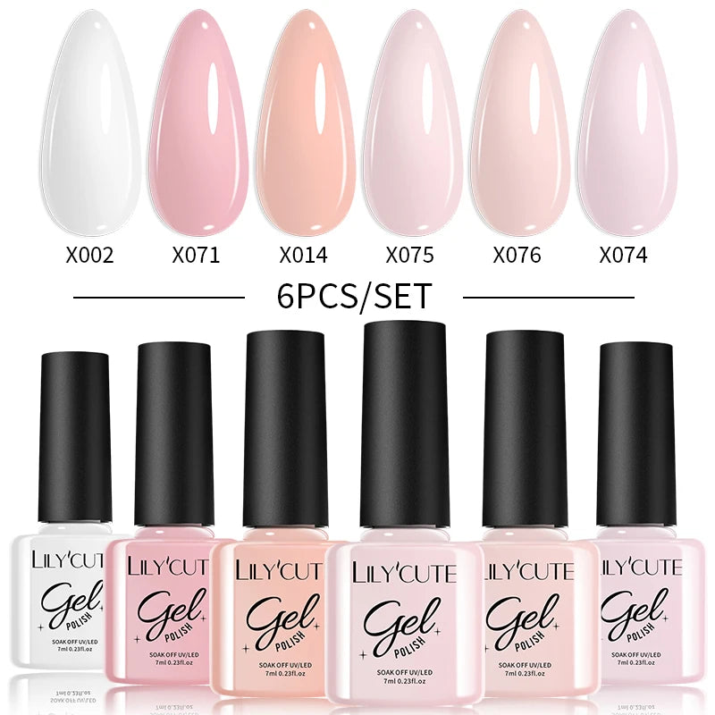 LILYCUTE 6PCS Gel Nail Polish Set Summer Neon Nail Gel Kits For DIY Nail Vernis Semi Permanent UV Lamp Gellak Nail Varnish Set