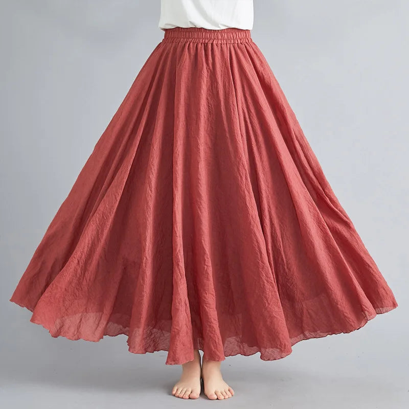 new 2020 Women Linen Cotton Long Skirts Elastic Waist Pleated Maxi Skirts Beach Boho Vintage Summer Skirts Faldas Saia Ürün ana görseli