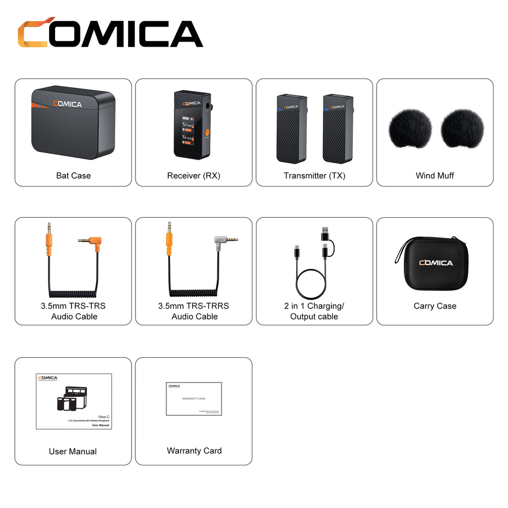 Comica Vimo C 2.4G Mini Wireless Lapel Microphone with Charging Case, for Smartphone Camera Podcast Interview YouTube Facebook