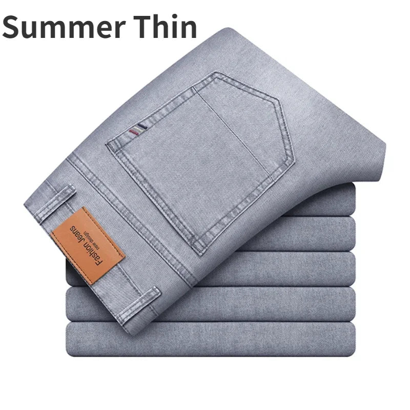 Man Pants Office Business Jeans Men Classic Blue Black Cotton Stretch Straight Denim Pants Male Brand Trousers