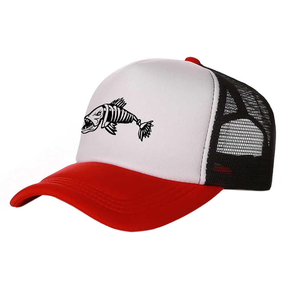 Men Outdoor Fishing Cap Fishing Hat Trucker Caps Hunting Has Fish Bones Snapback Hat MZ-495 Main image