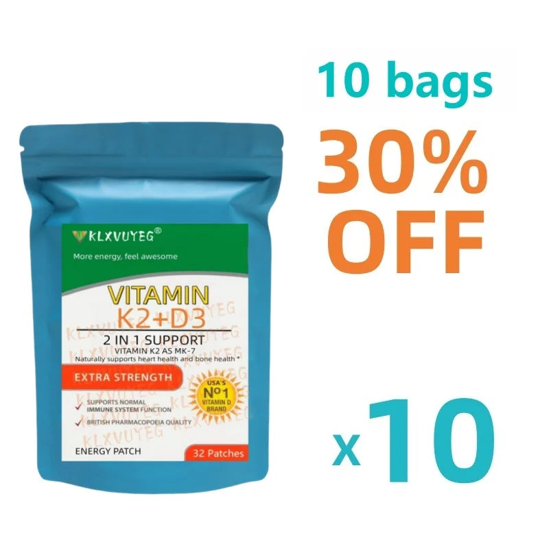 Vitamin K2 (MK7) with D3 Patches 9 Week Supply, Contains Vitamin D & K Complex Premium Non GMO, Biotin, Vitamin D3