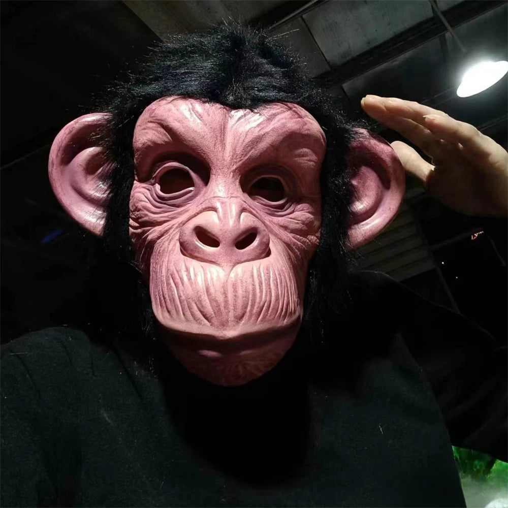 Deluxe Chimp Mask With Hair Novelty Latex Full Head Masks For Halloween Fancy Dress Party Cosplay Monkey Animal Mask