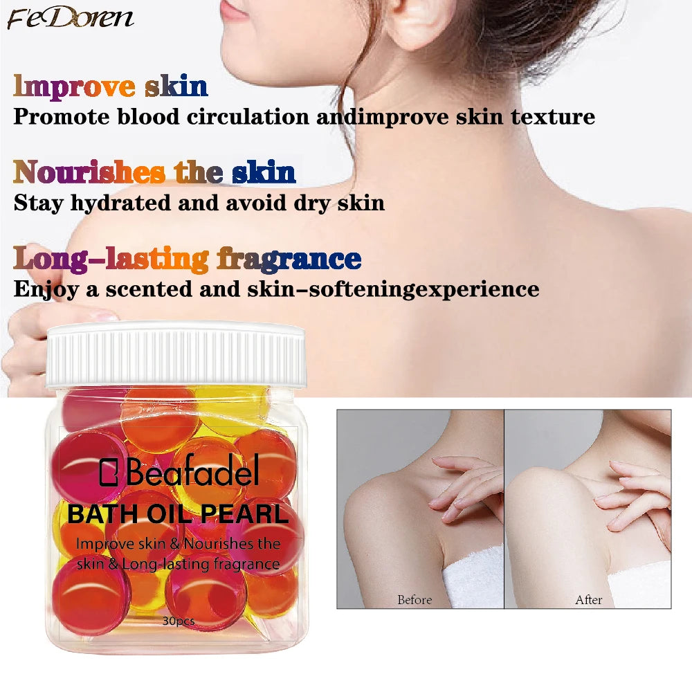 30pcs Bath Oil Pearl Dry Skin Moisturizing Soften SPA Relax Nourish Body Shower Essential Oil Beads Floral Scent Tub Bath Pearl Ürün ana görseli