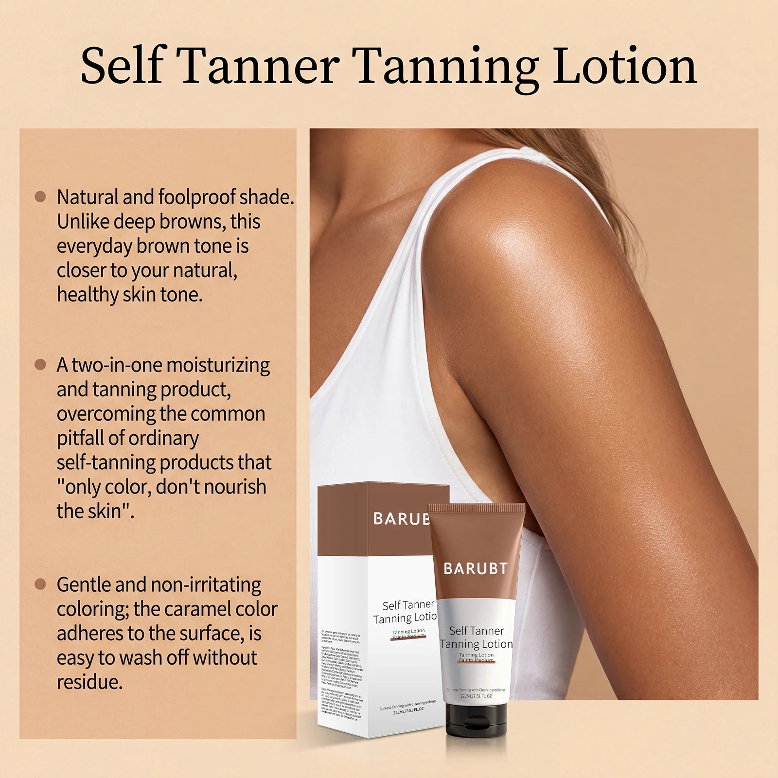 Self-Tanning Cream Intensive Tanning UV Protective Waterproof Long Lasting Sunless Even Skin Tone Moisturize Body Bronzer Lotion