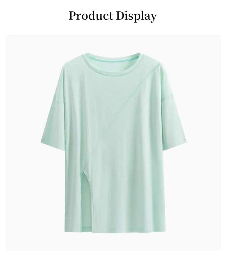 DRUR Women Thin Summer Yoga Shirts Loose Fit Breathable Workout Tops with Side Slits Lightweight Running Sport Tee Athletic Wear