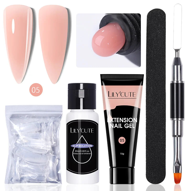 LILYCUTE 15ml Extension Gel Nail Polish Set Quick Nail Prolong With Extend Mold Nail Tips Acrylic Solution Manicure Tools Kit