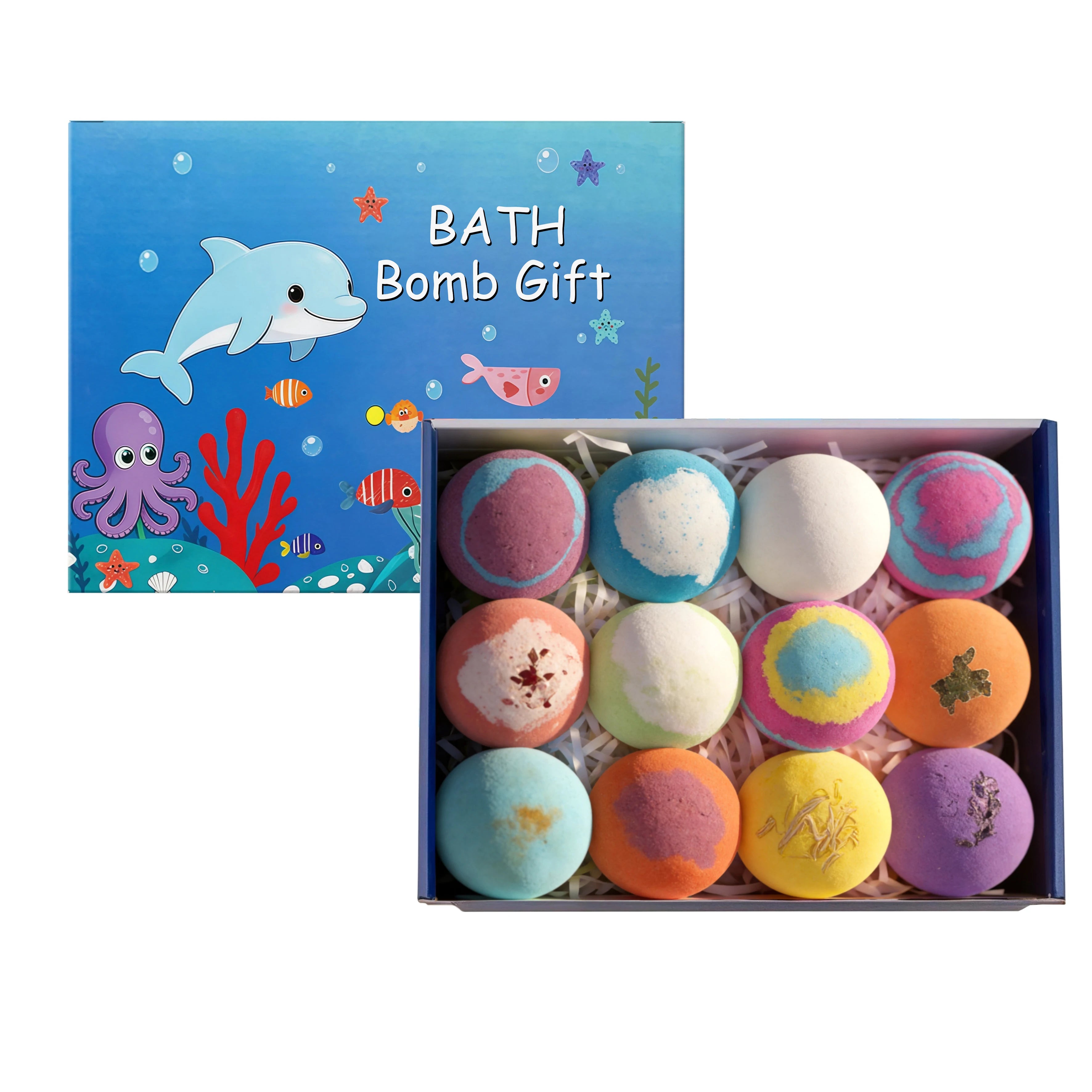 12pcs Bath Bombs Set with Surprise Toys Inside Essential Oil Moisturizing Skin Care Bathtime Sensory Play Gift for Boys & Girls