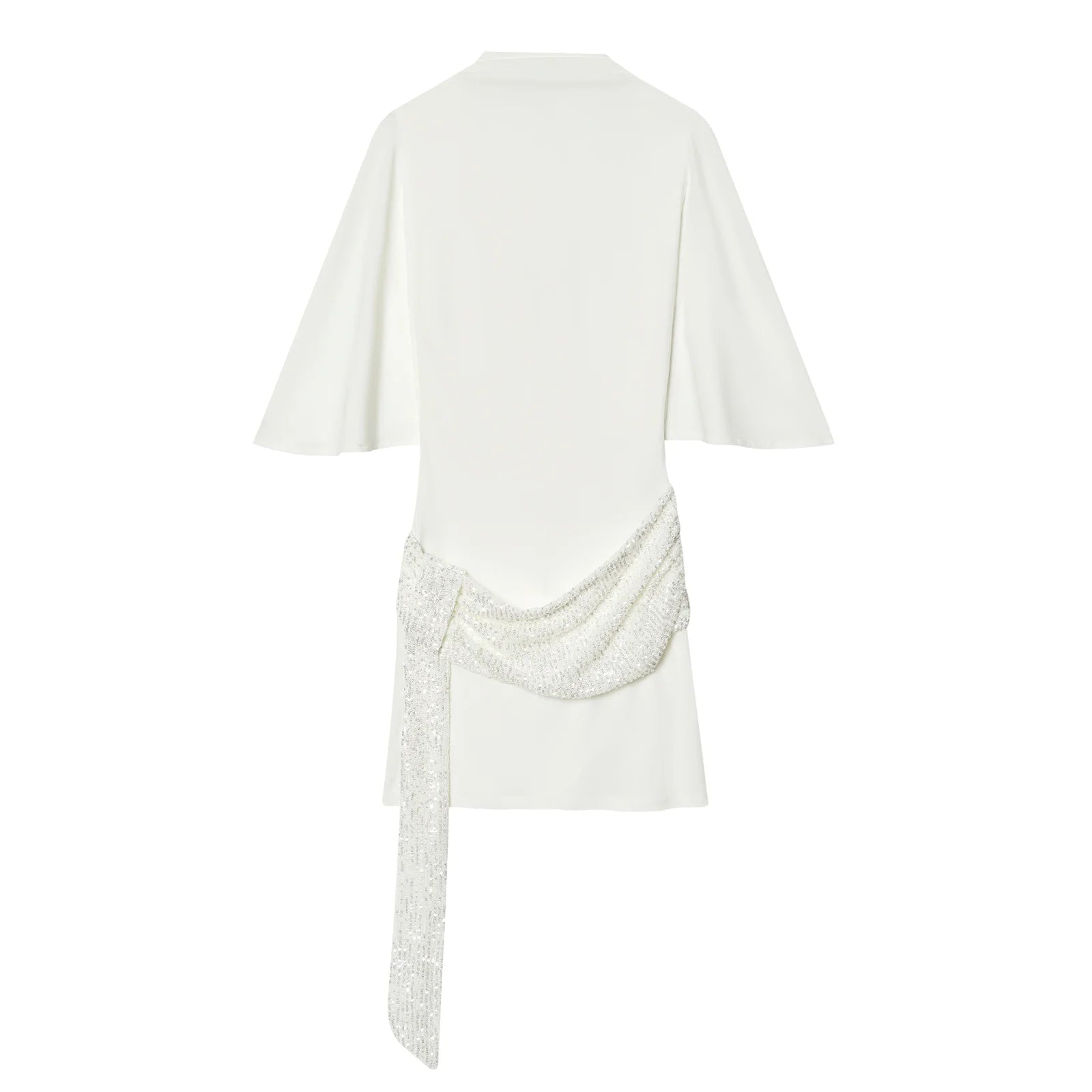HH 2026 Women Elegant White Short-Sleeved Backless Sequined Splicing Decoration Sexy Short Dress Woman Fashion Party Mini Dress
