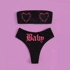 Gothic Bikini 2025 Women Skeleton Tube Top Bra Triangle Bottoms Swimsuit Split Bathing Suit Underwear Y2K Bikinis Punk Swimwear