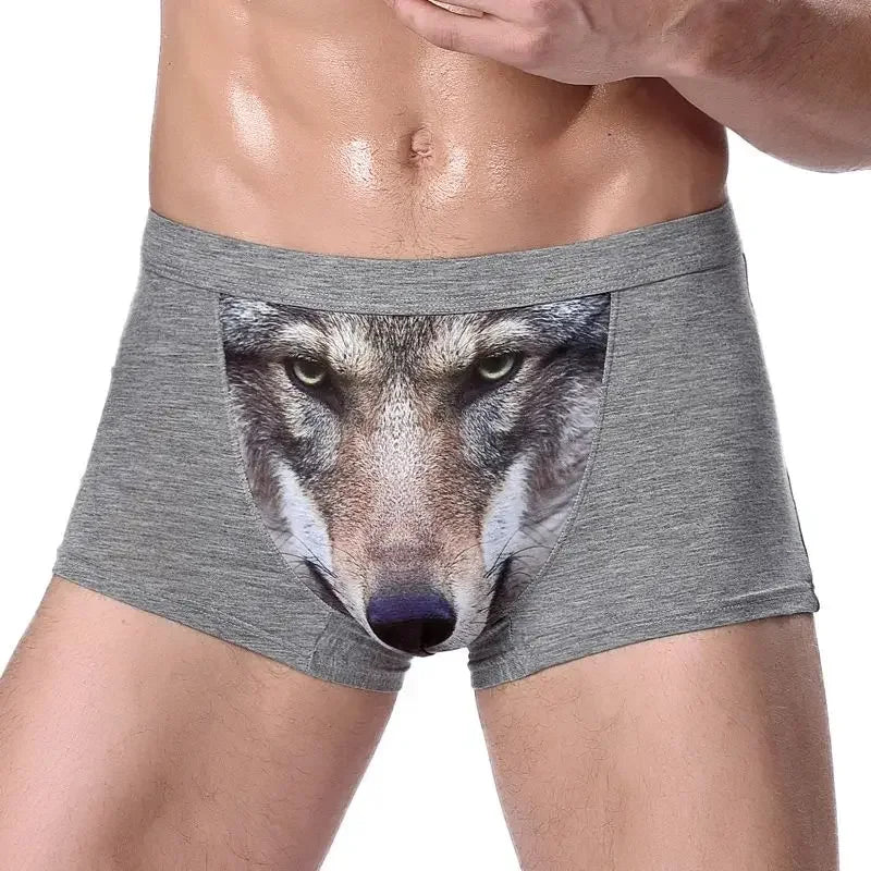 Men's Unique 3D Printed Wolf Eagle Head Flat Angle Pants Mid-waist Boxer Shorts Breathable Knitted Modal Fabric Ürün ana görseli
