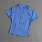 Women Slim Casual Sports Tops Solid Zipper Yoga Short Sleeve Coat Female Outfit Summer Clothes Running Fitness Shirts For Lady