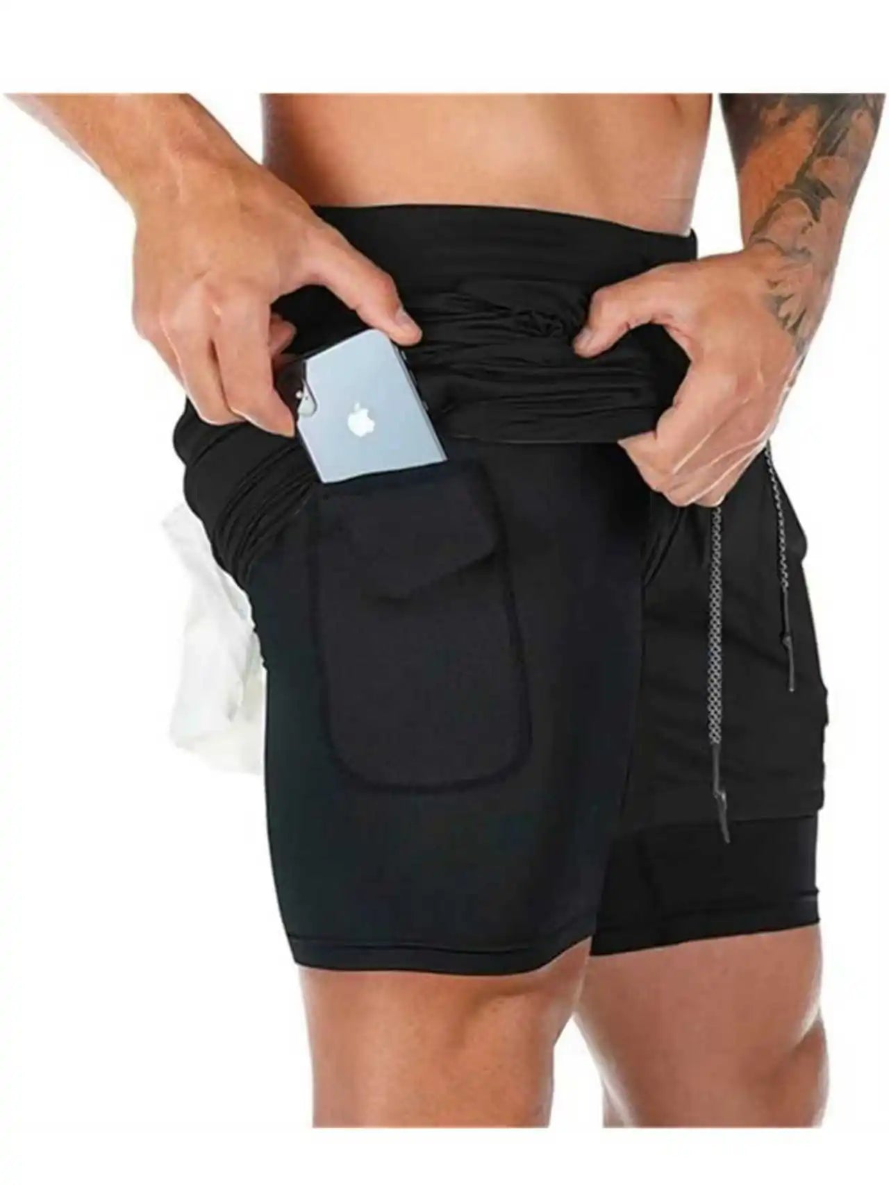 Running Shorts Men Fitness Gym Training 2-in-1 Sports Compression Fashion Quick Dry Workout Harajuku Jogging Double Deck Summer