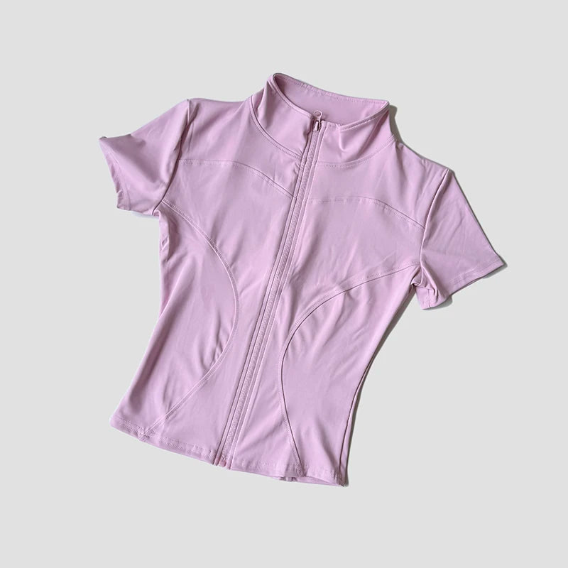 Slim Fit Short Sleeve Yoga Shirt Women's Stand Collar Zipper Jacket High End Running Sport Fitness Top
