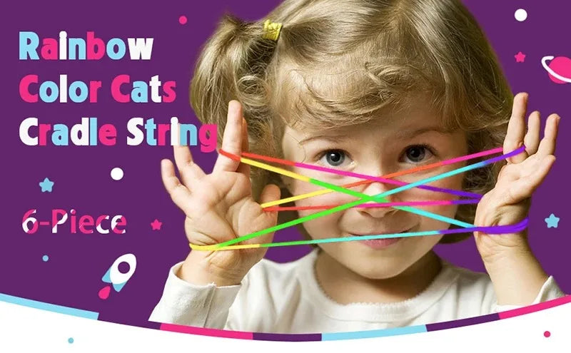 Rainbow Cats Cradle String 1.6M/63 Inch Long Rainbow Colourful Finger Rope Chinese Finger String Games Toy for Kids