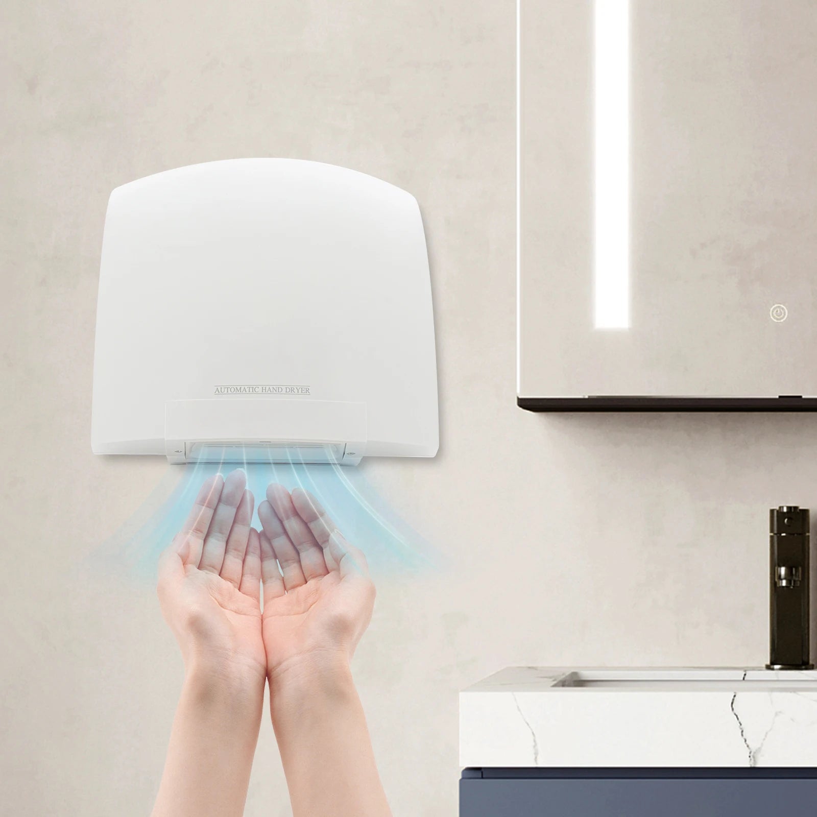 Electric Hand Dryer Compact Wall Mounted Automatic Air Hand Dryer with Infrared Sensor for Commercial Bathroom Hotel and Home Main image