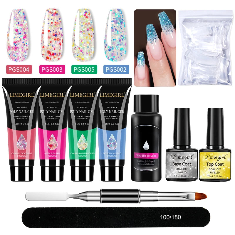 LIMEGIRL Nail Art Kit Poly Nail Gel Extending Soaking Gel Kit Nail Art Acrylic Gel Varnish Kit For Novices Semi Permanent Gel So