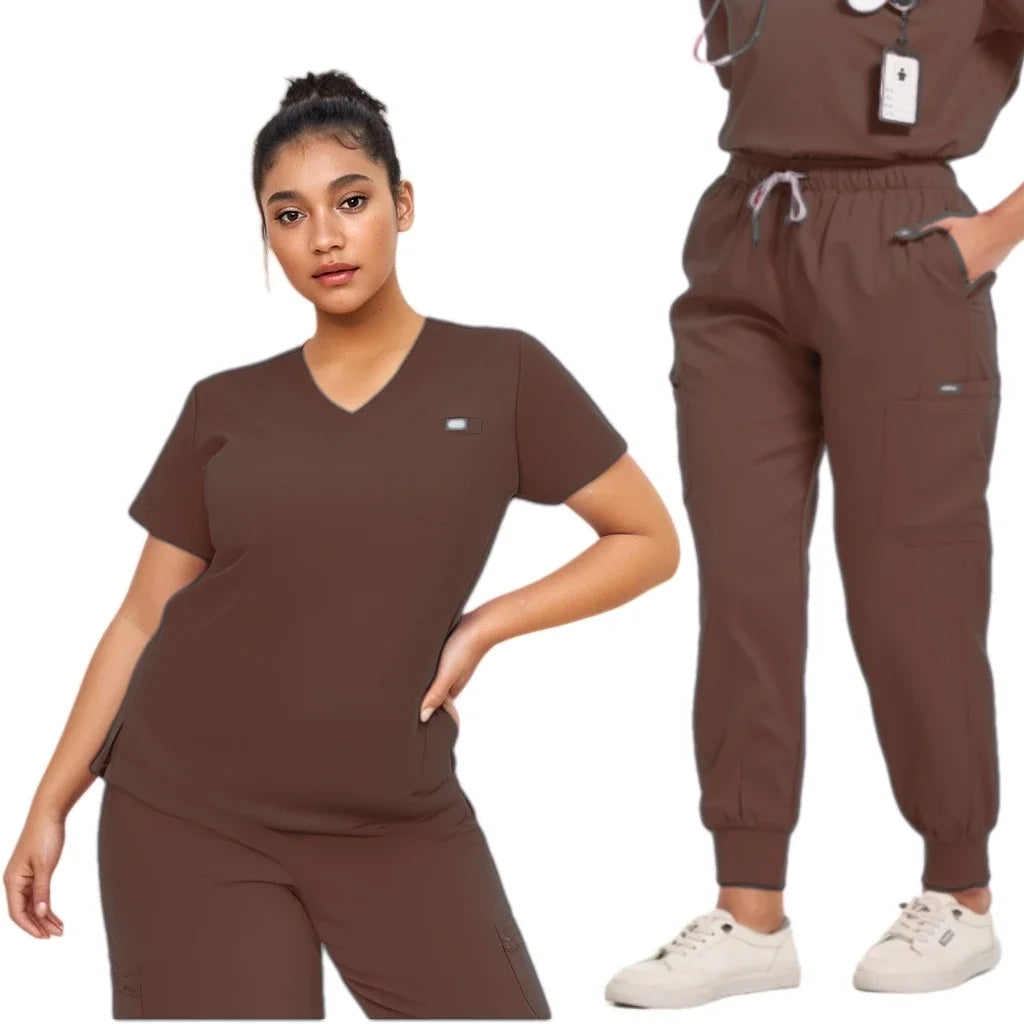 Scrub Nursing Accessories Medical Surgical Gowns Doctor Nurse Special Scrub Minimalist Solid Color Work Wear Women Spa Work Wear Ürün ana görseli