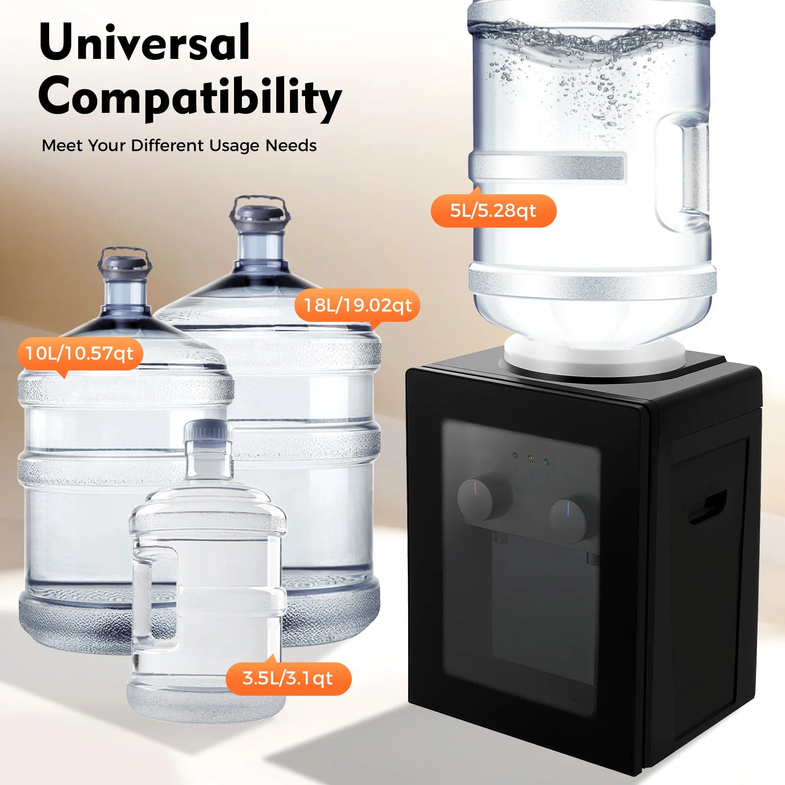 Compact Electric Water Cooler Fast Heating Hot Cold Desktop Dispenser with Removable Basin for Home Office Bedroom Use