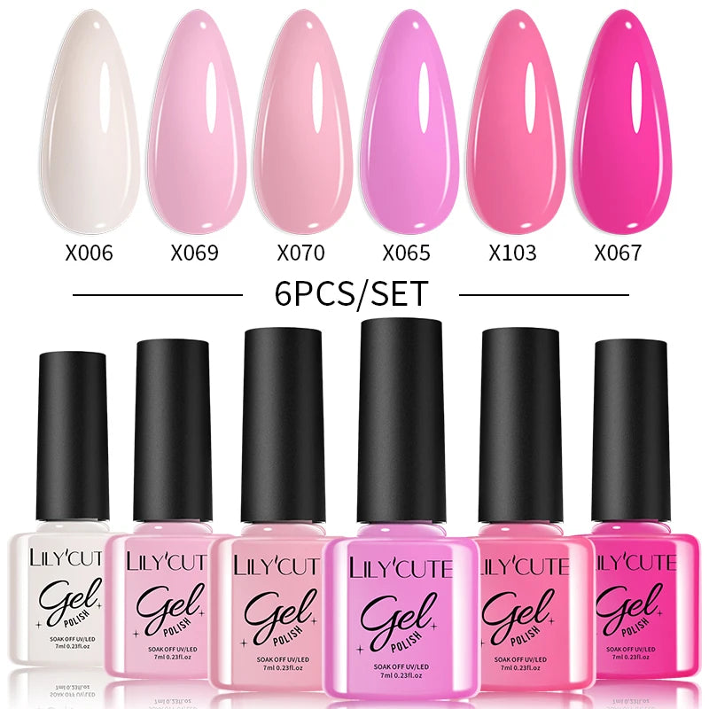 LILYCUTE Nail Gel Polish Set Pink Green Spring DIY Nail Art Design Long Lasting Soak Off UV Gel Manicure Painting Gel Vernis Kit