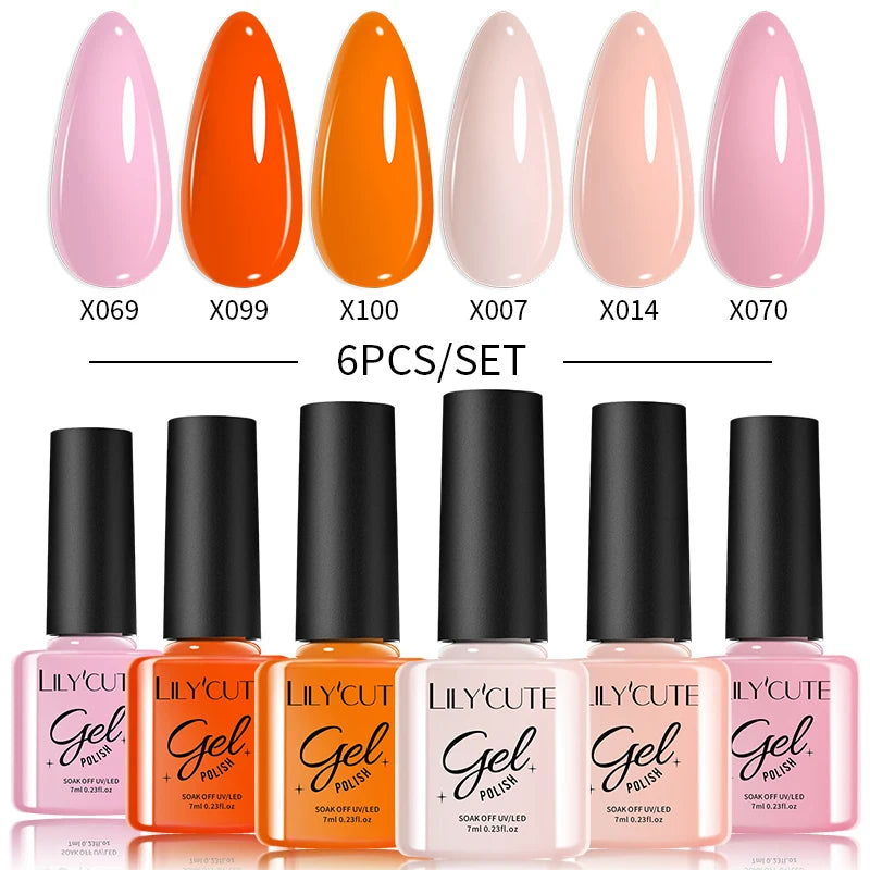 LILYCUTE 6PCS Gel Nail Polish Set Summer Neon Nail Gel Kits For DIY Nail Vernis Semi Permanent UV Lamp Gellak Nail Varnish Set