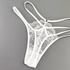 3 Pcs Lace Thin Strap Thong Women Low Waist Sexy Perspective Underwear Ladies Transparent G-string Panty Plus Size T-back