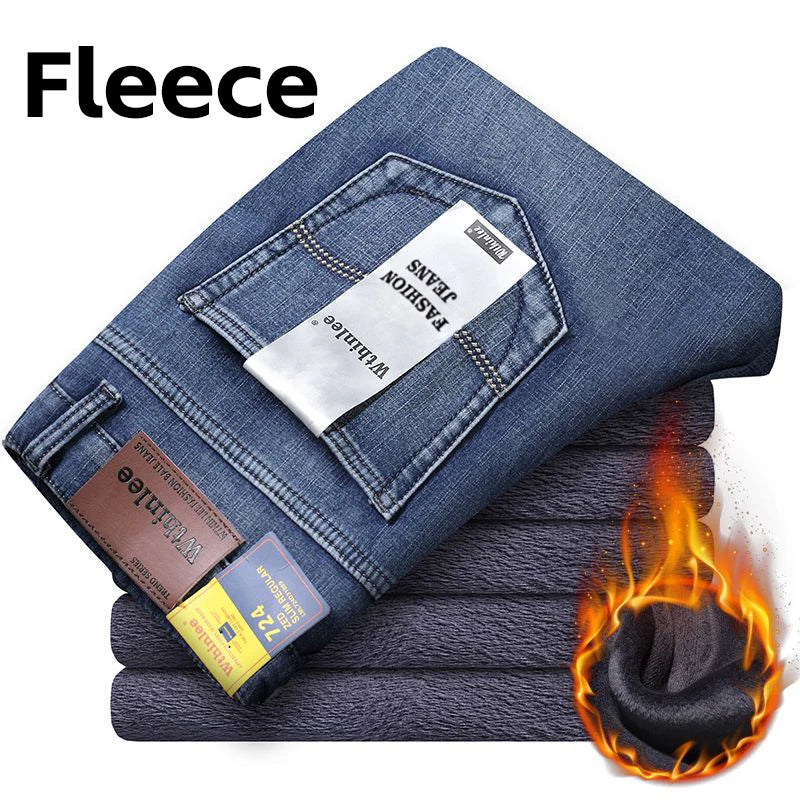 Wthinlee New Business Men's Jeans Casual Straight Stretch Fashion Classic Blue Black Work Pant Denim Trousers Male  Clothing