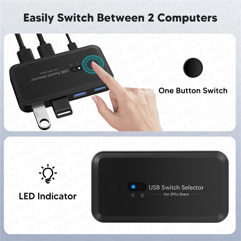 MZX USB 3.0 Switch KVM Switcher Selector Hub Docking Station Dock for 2 Laptop PC Share Keyboard Mouse USB Devices Printer SSD